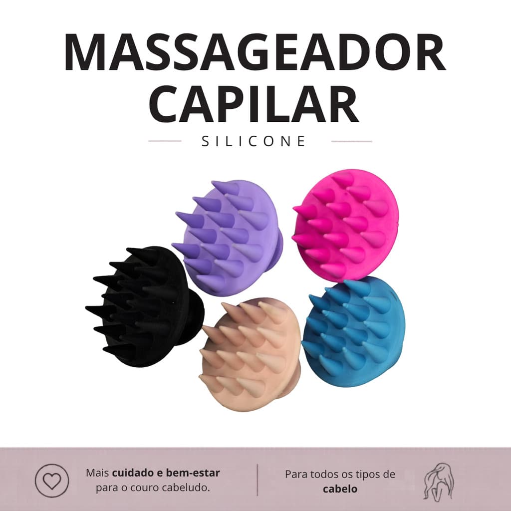Massageador Capilar de Silicone Beauty Flash Escova Massageadora Couro Cabeludo Banho Cabelo Shampoo