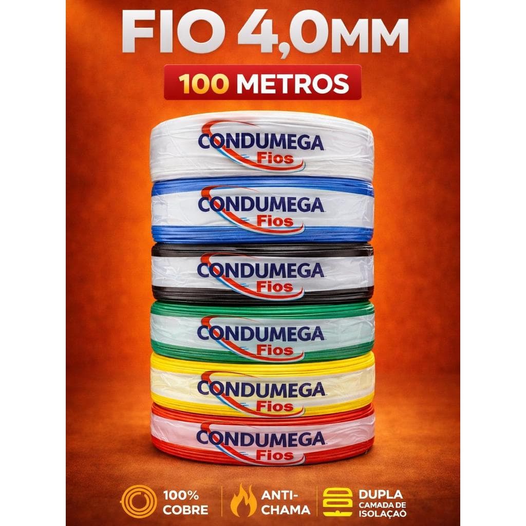 Fio Elétrico 4,0mm 100 Metros Flexível Antichamas Uso Residencial e Profissional