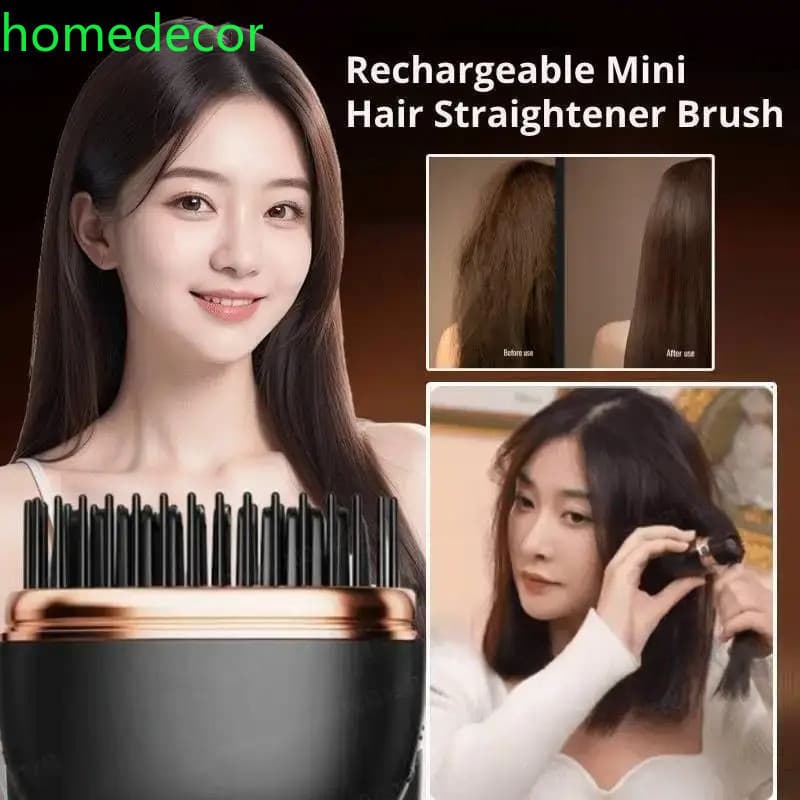 Pente Sem Fio Recarregável Mini Alisador De Cabelo Escova Negativo Barba Alisamento Íon Cerâmica Portátil