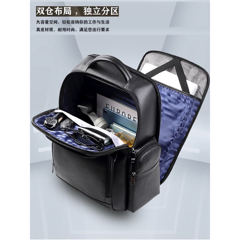 Multifuncional couro genuíno masculino grande mochila Multi-bolso primeira camada saco de computador grande capacidade m