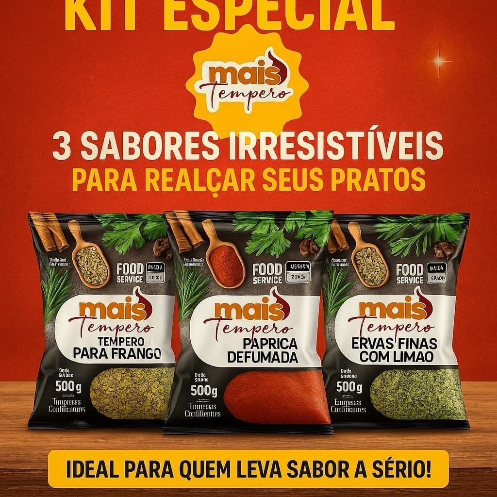 Kit Especial 1 Páprica Defumada + 1 Ervas Finas Com Limão + 1 Tempero Para Frango 1kg de Cada - LáFerrer