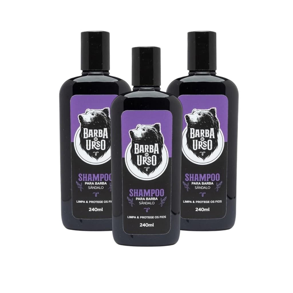 KIT 3 Shampoo para barba limpeza hidratação com fragrância de sandalo 240ml cada Barba de Urso