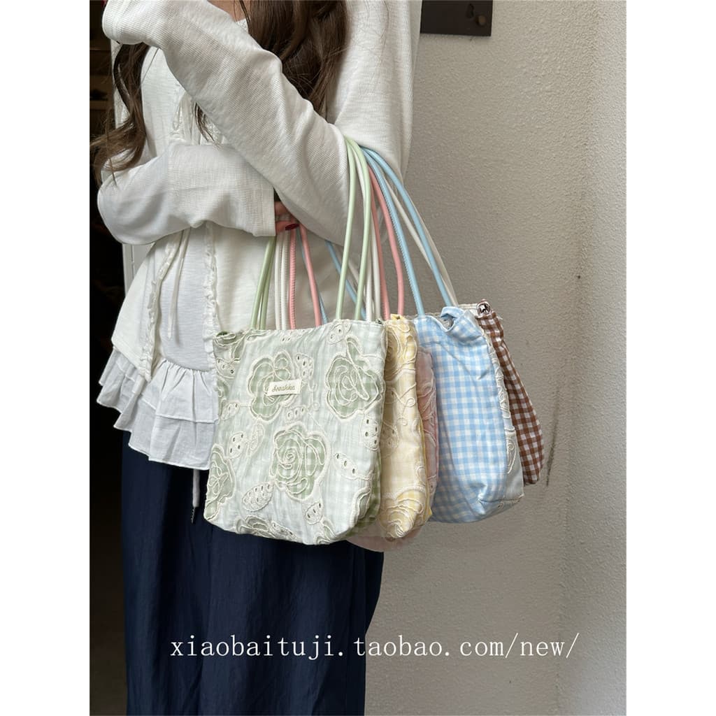 Pequeno coelho branco mesa simples flor bolsa de lona armazenamento de artigos diversos mão-transporte pequeno saco quad