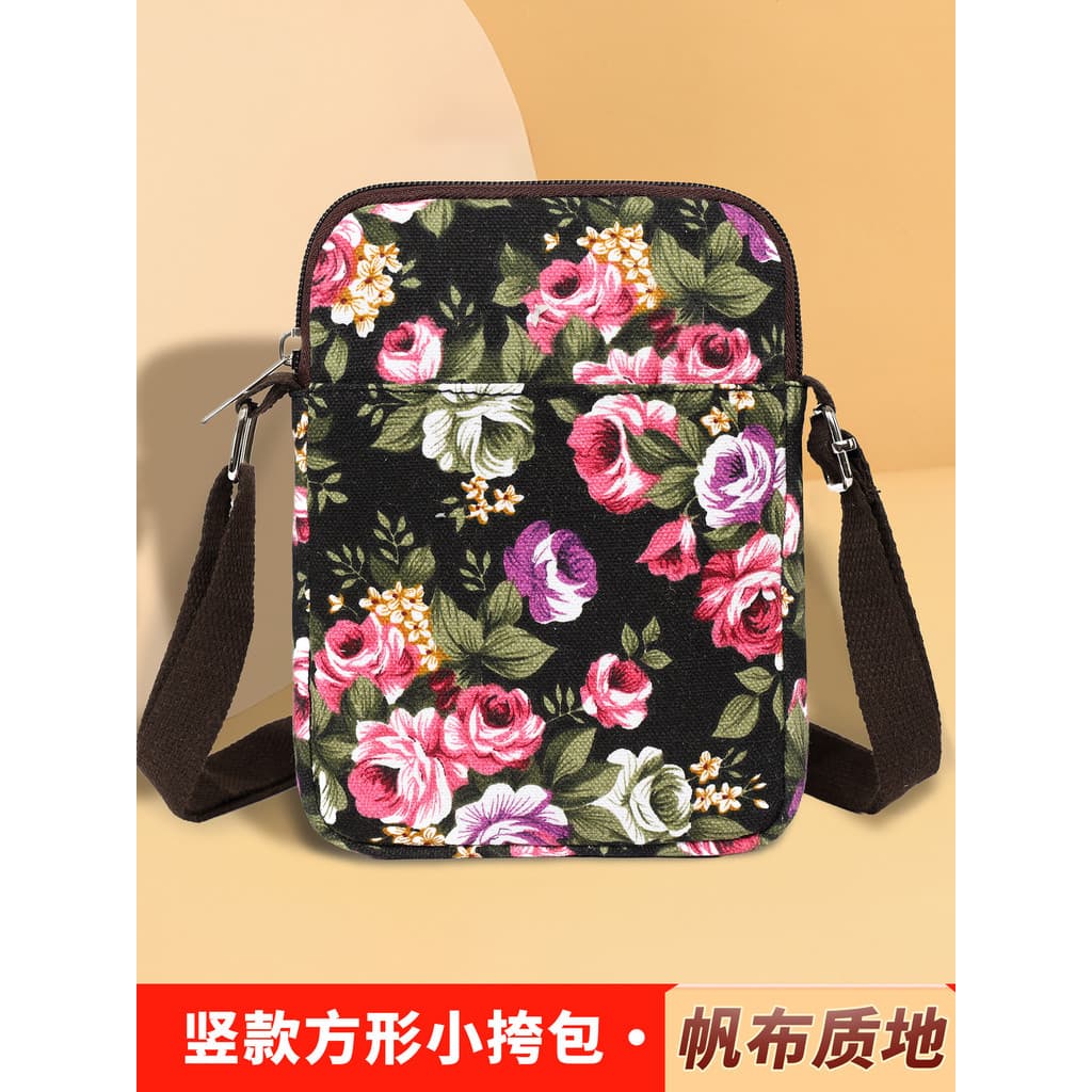 Bolsa de lona mensageiro pequena bolsa para celular bolsa de mãe idosa de meia-idade bolsa feminina novo estilo flor Cas
