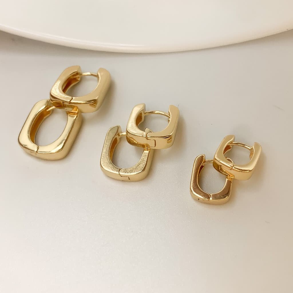 Trio Brinco de Argola Click Lisa Ouro 18K e prata 925 Antialérgico