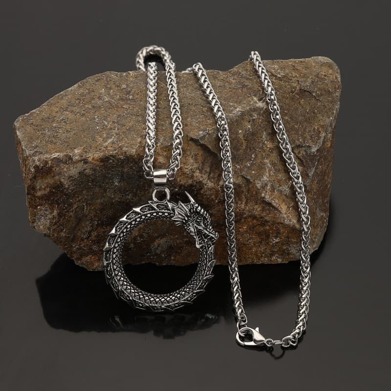 Colar com pingente de dragão espiralado retrô simples, colar viking elegante.