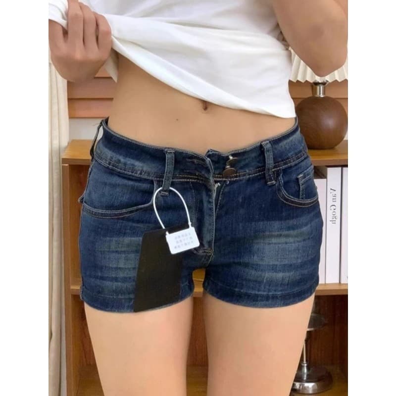 shorts Jeans De Cintura Baixa Com Botão Duplo Estilo Americano Para Meninas , 2026 Verão Novo sl
