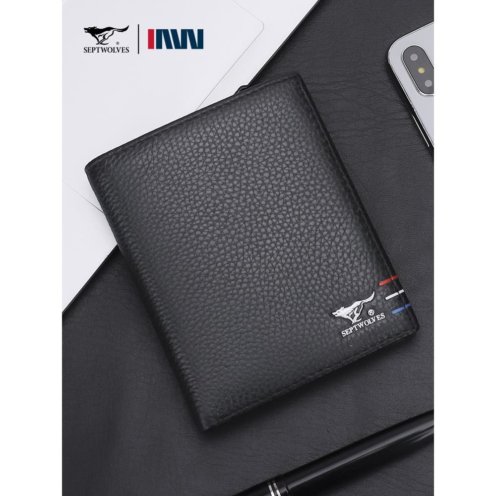 Sete cavalos lobo carteira masculina 2025 novo estilo de couro de venda quente estilo Vertical puro couro curto pequena