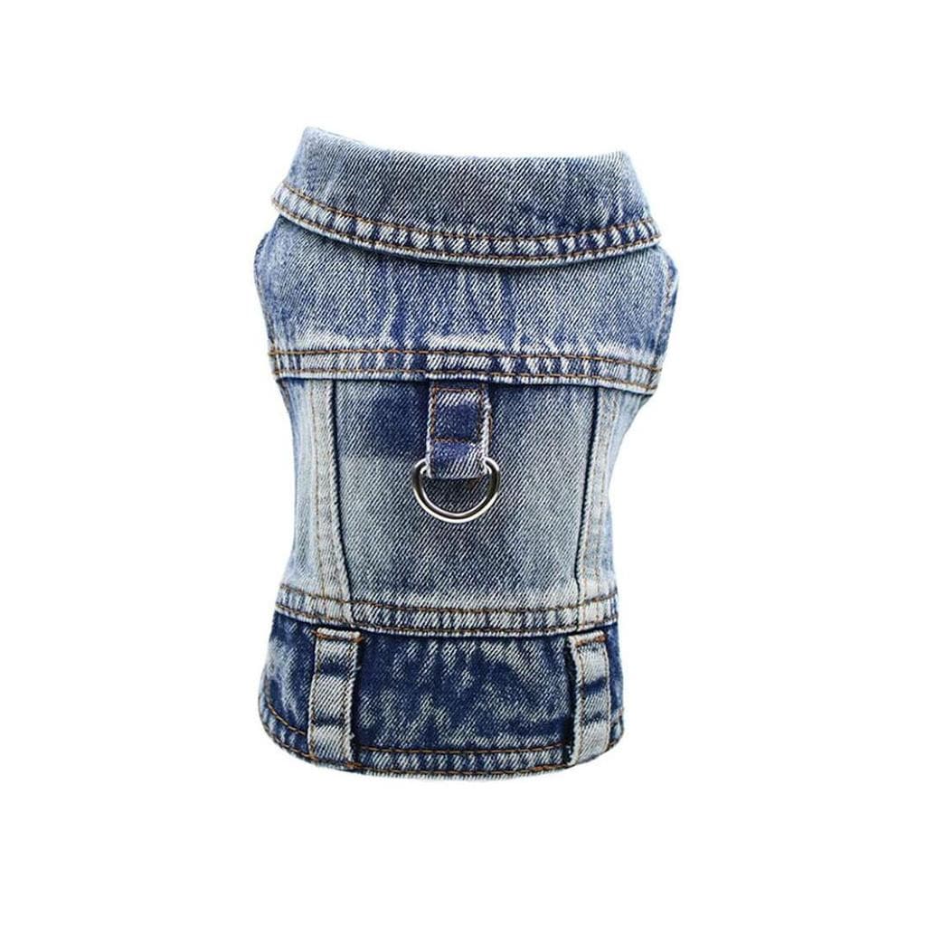 Roupas para cães 2026 novo estilo com capuz tração fivela colete Denim primavera outono pequeno cão Bichon Teddy gato de