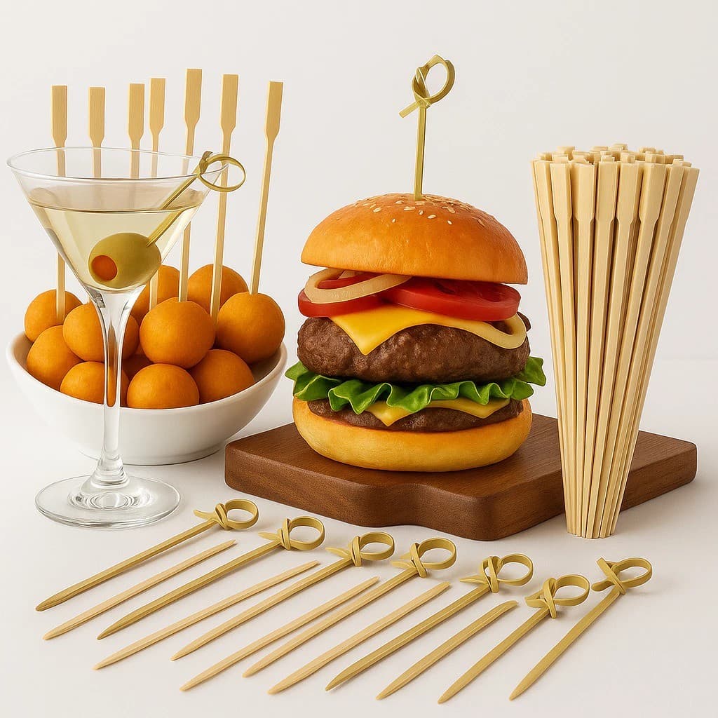 Palitos de Bambu Aperitivo Espeto Golf Nó  9 cm Buffet Eventos Catering Lanche mini Hamburger
