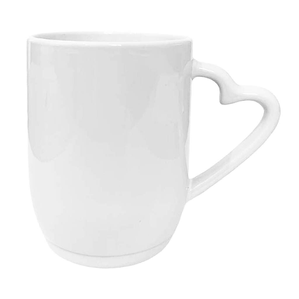 Caneca de Cerâmica Semi Cônica Branca com Alça Coração para Sublimação - 325ml