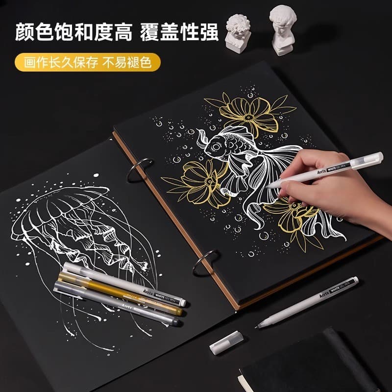 Um iluminador Taishi branco ouro arte estudante Design cômico pintura pintada à mão estudante gancho linha caneta enfeit