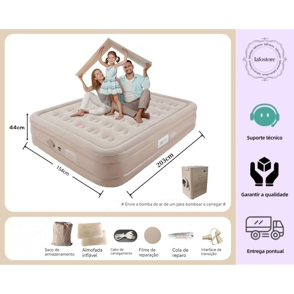 Colchão Inflável Queen Casal Cama De Campanha Bomba Inflável Com Bateria De Lítio Integrada 203*154*44cm