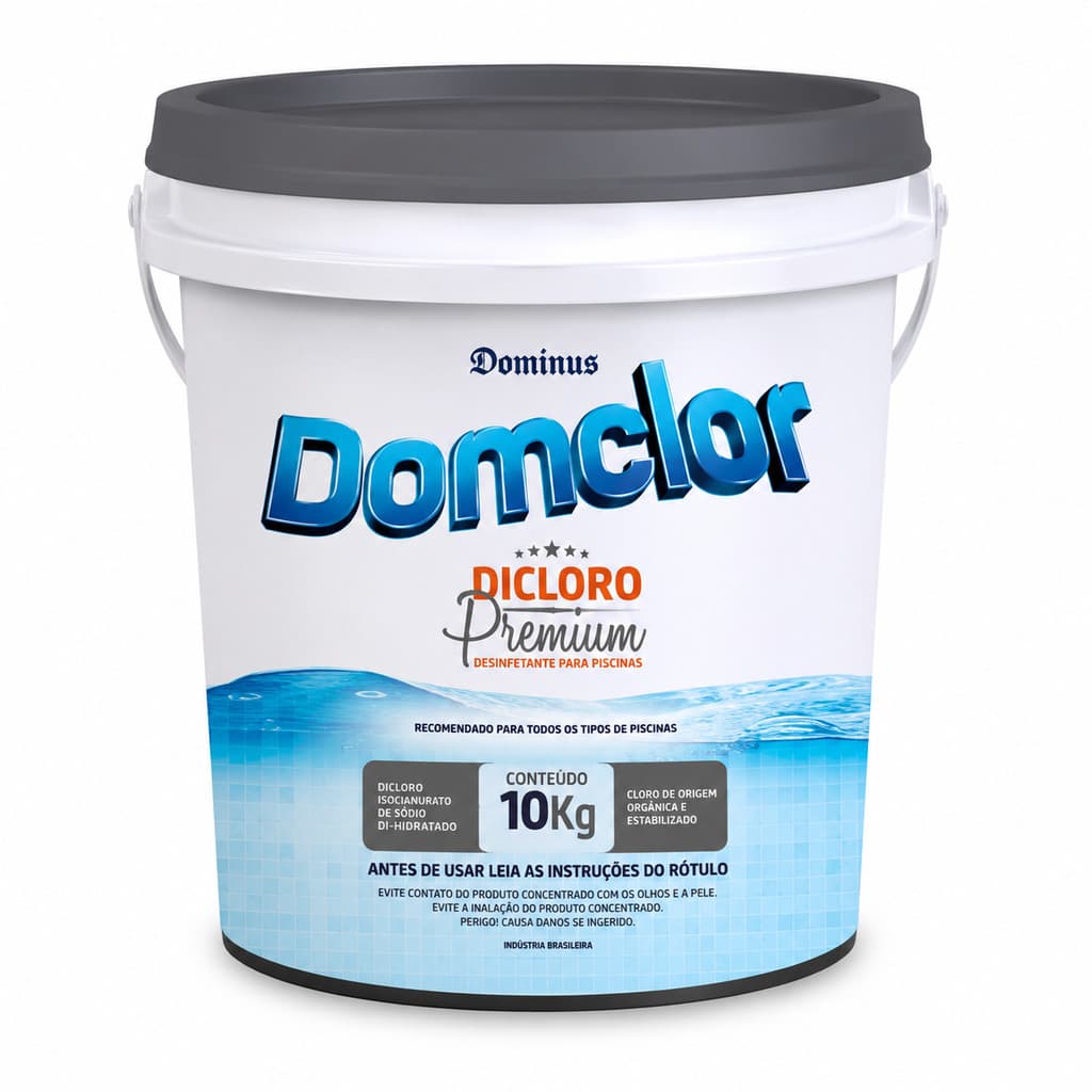 Domclor Premium Balde 10kg Cloro Piscinas Estabilizado Tratamento Limpeza Água Cristalina