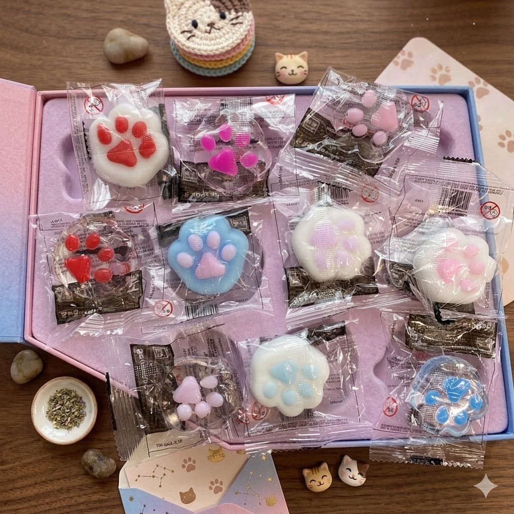 Mini Squishy Pata de Gato Transparente 4cm Anti Stress Kawaii Cores Sortidas