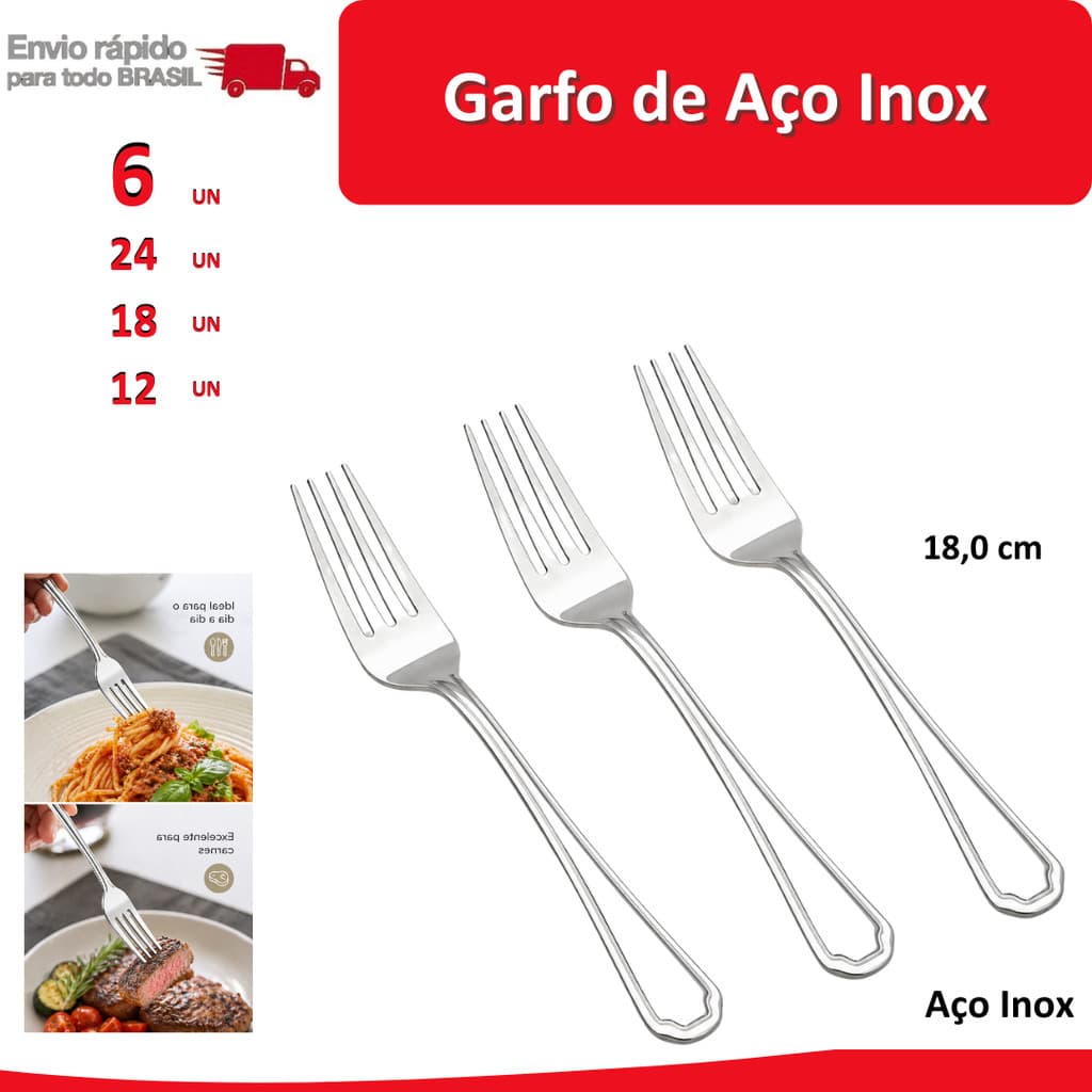 24/18/12/6 Garfo de Aço Inox Mesa Cozinha Jantar Casa talher colher faca churrasco espatula