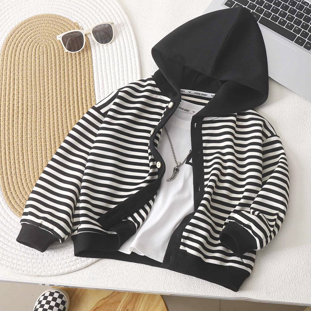 Crianças outono listrado moletom novo estilo meninos meninas com capuz Cardigan jaqueta médio pequeno crianças roupas ca