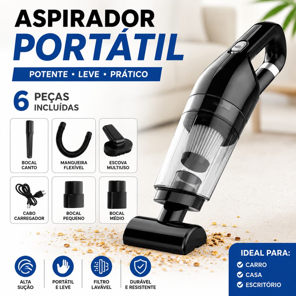 Mini Aspirador De Pó Portátil Carro Forte Automotivo Potente Sujeira Aspirado Recarregal Aspirar