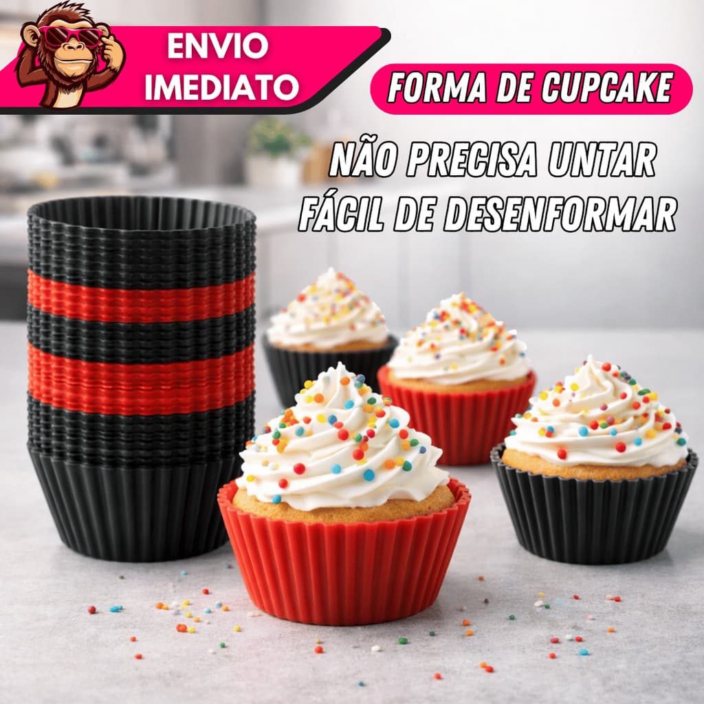 Kit 12/24/36/48/60 Forminhas Silicone Redonda Cupcake Brigadeiro Tortinha Bolinho Não Gruda Reutilizável