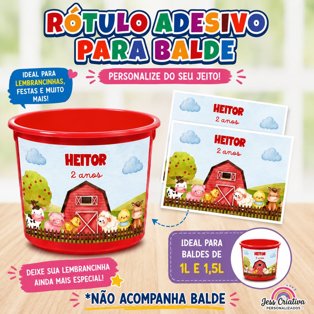 Rótulo Adesivo para Balde 1L ou 1,5L Lembrancinha Festa