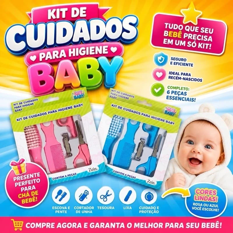 Kit Higiene Infantil Cuidados Bebê Recém Nascido 6 Peças Menino Menina