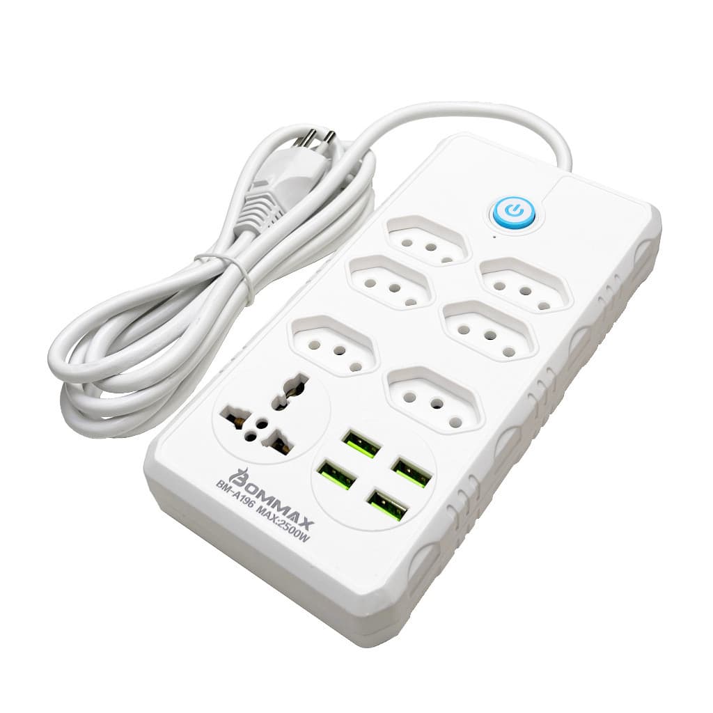 Filtro De Linha Extensão 2 Metros Segurança 6 Tomadas 4 usb Regua Cabo com 1 Tomada Universal