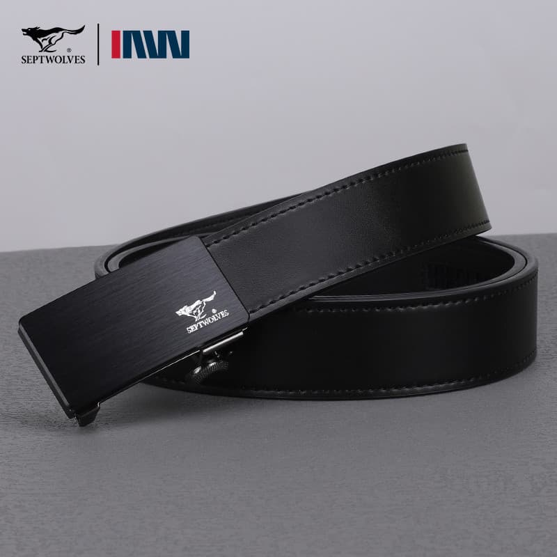 Qipi Wolf Cinto Masculino Couro Genuíno Casual Puro Fivela Automática Jovens Desgaste Interno Fivela Interna Cinto de Ma