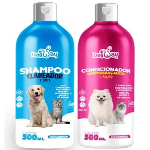 Kit Shampoo Branqueador + Condicionador Desembaraçador de Pelagem Cães E Gatos - Kit Banho e Tosa