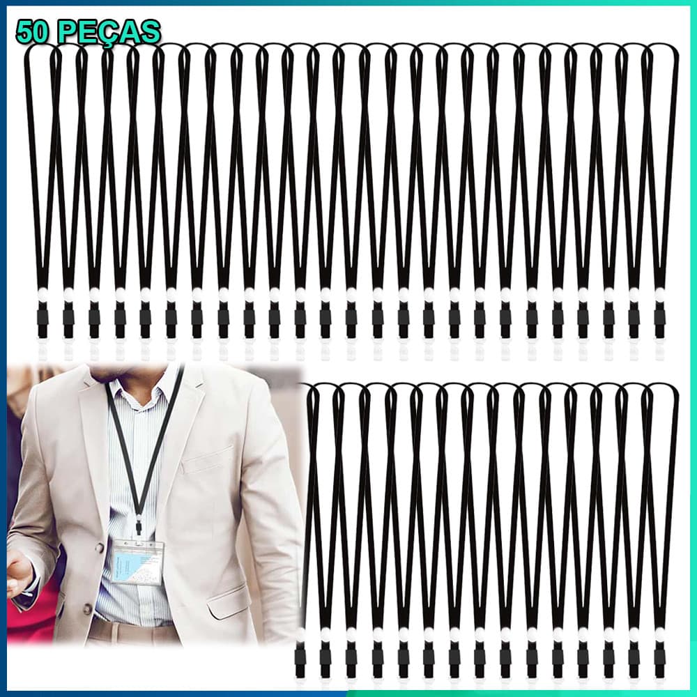 50pçs colhedores cordão preto para crachás de identificação cordão para crachás de identificação do escritório