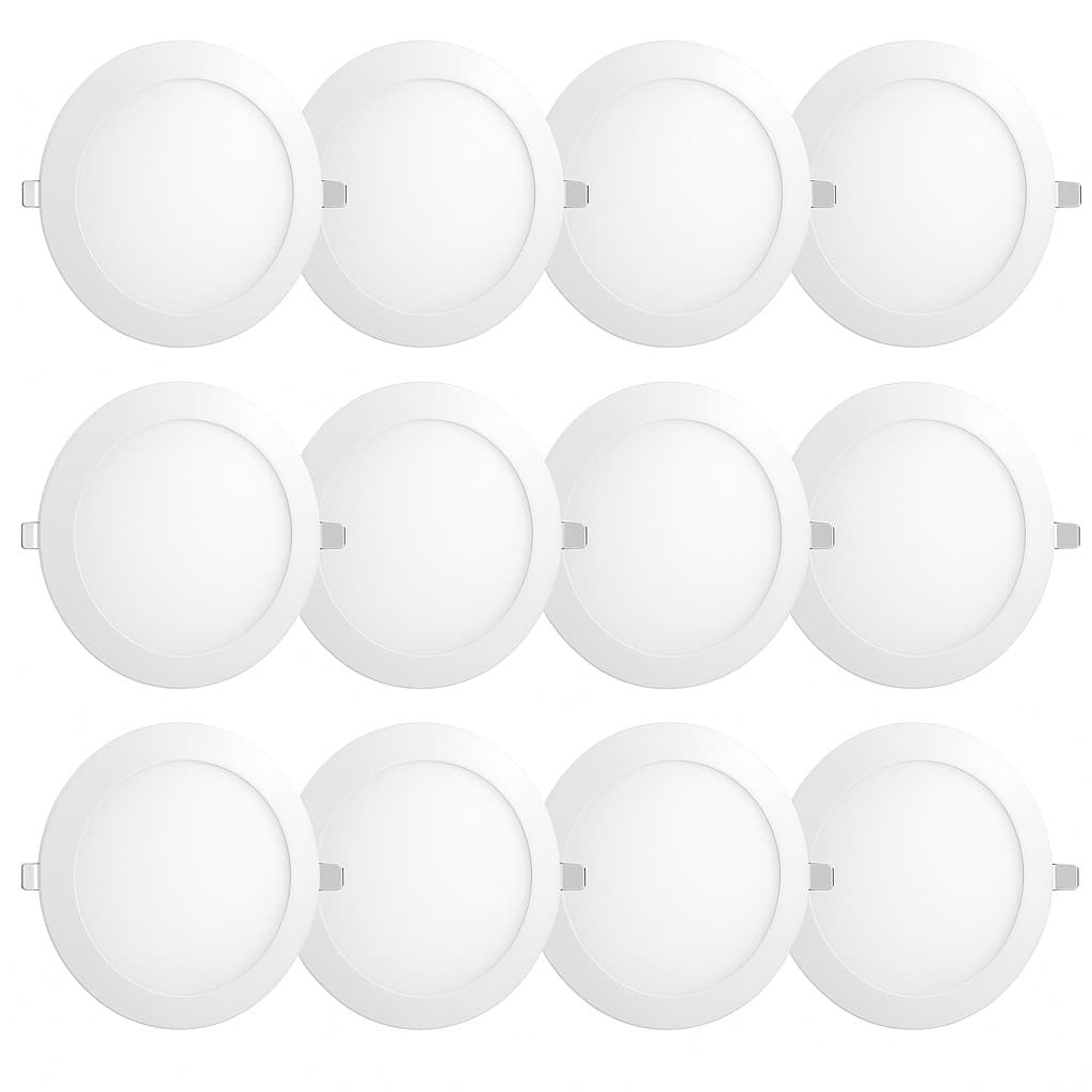 Kit 12 Painel Plafon de Led de Embutir 18w Redondo 22cm 3k