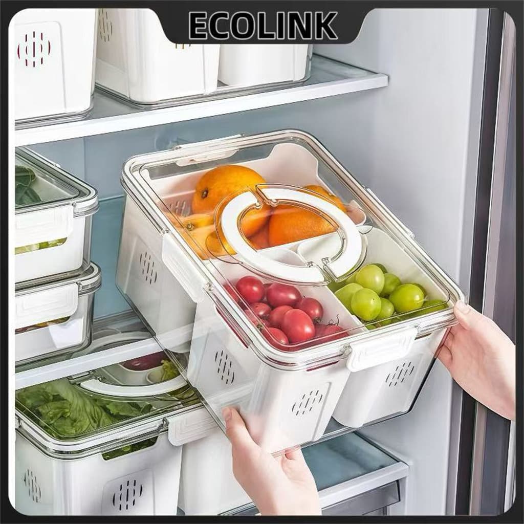 Caixa Organizadora de Alimentos Transparente Geladeira Empilhável Multiuso com Divisórias