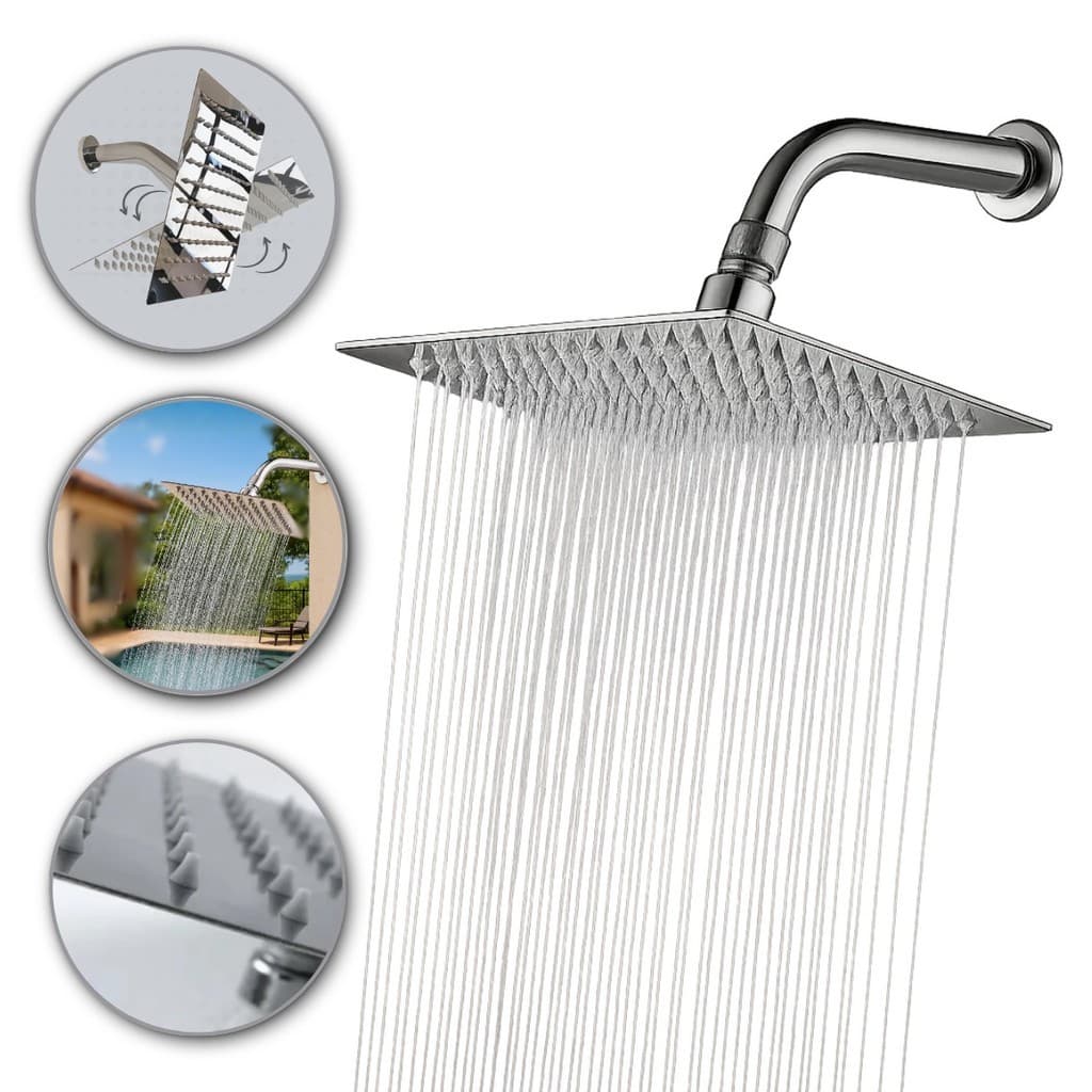 Chuveiro Ducha Área Externa Inox 20x20cm Autolimpante Articulado