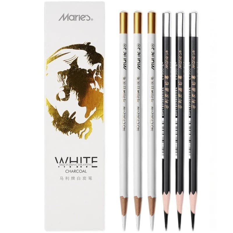 6pcs Lápis de Desenho Profissionais Cor Carvão Preto/branco Núcleo de Alto Brilho 4mm Usado para Materiais de Arte