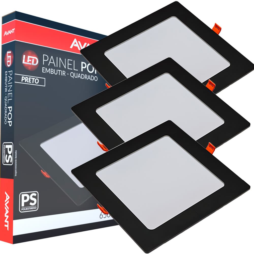 3 Painel Plafon Quadrado Embutir 18w Luminária Gesso 6500k Avant