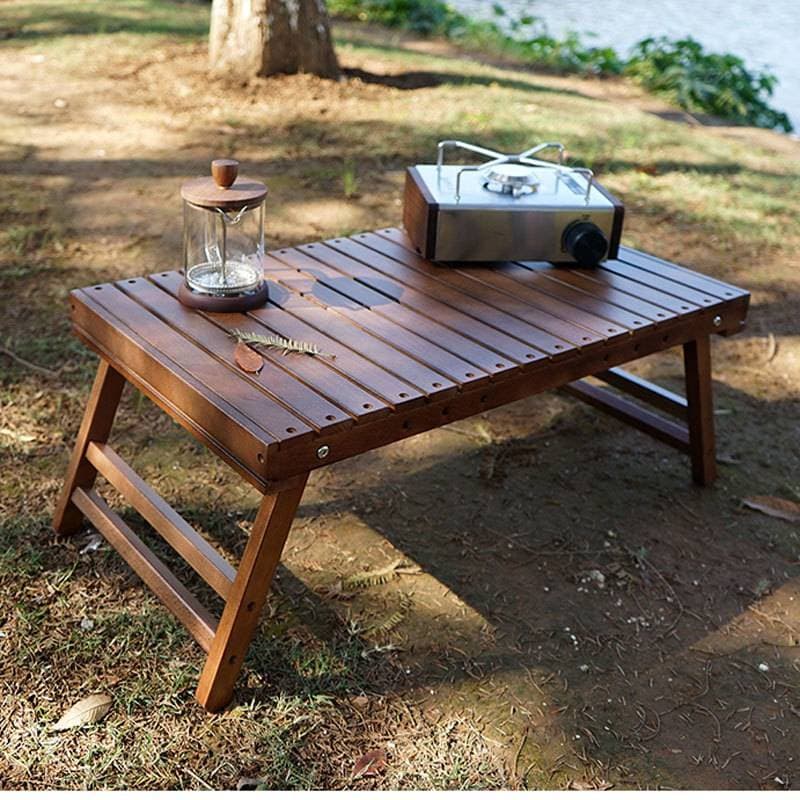 Mesa de centro pequena de madeira maciça estilo mesa dobrável acampamento ao ar livre churrasco pequena mesa piquenique
