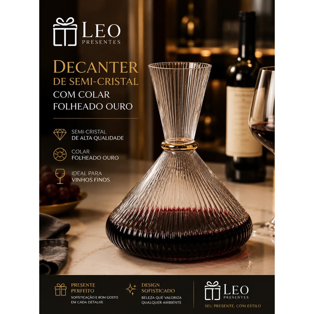 Decanter Cristal Colar Folheado Ouro 1,4 L - Dia Namorados