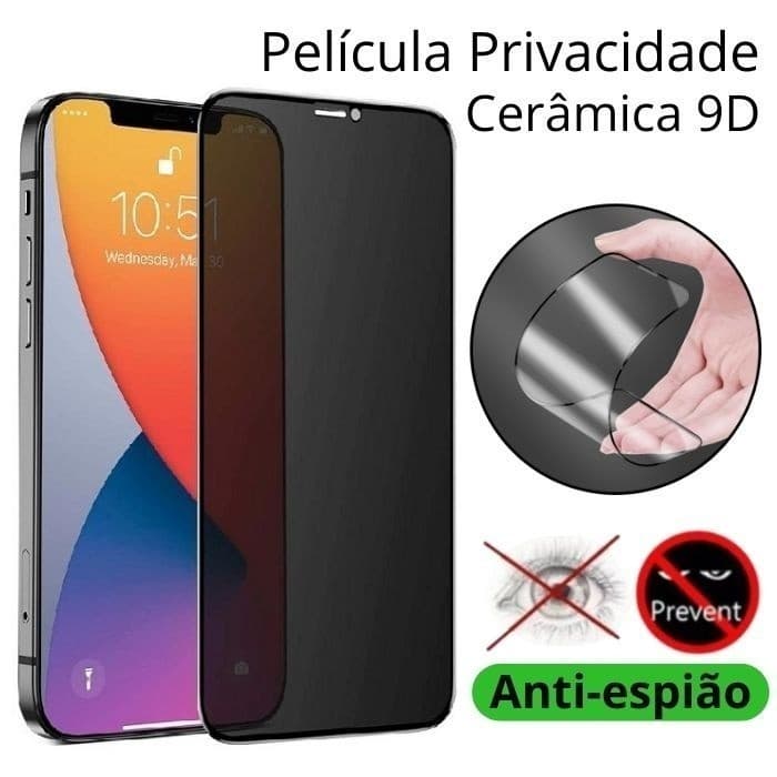Película Cerâmica Privacidade Para iPhone  X XS 11 12 13 14 15 16 Pro Max - Linha Premium