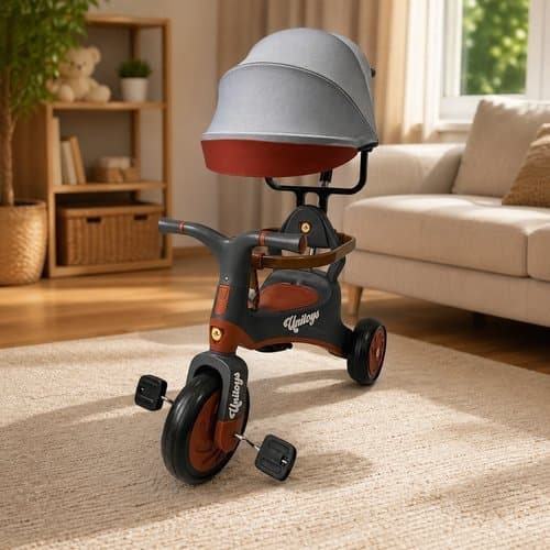 Triciclo Infantil Vintage Com Empurrador Cinza Seguro Confortavel Duravel Passeio