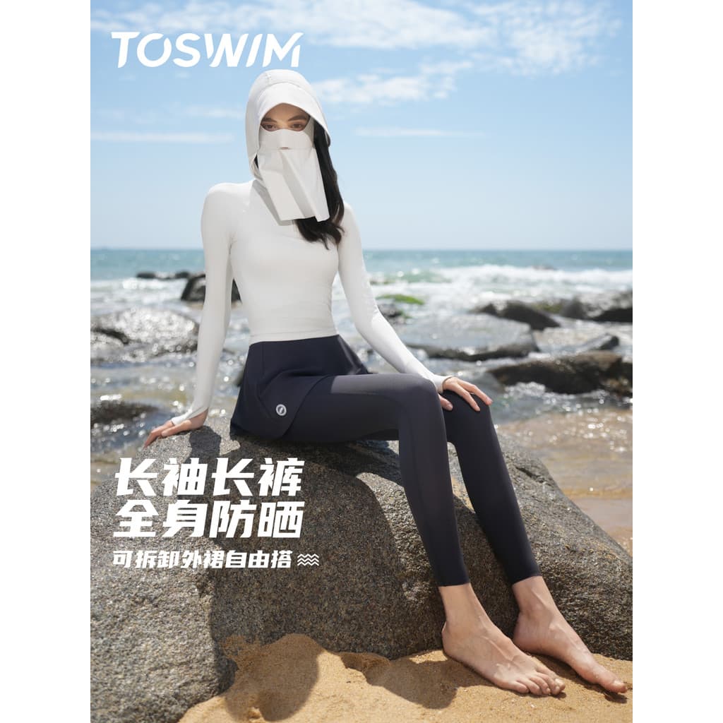 TOSWIM Split maiô feminino protetor solar calças de manga comprida terno férias à beira-mar senhoras Plus Size ligeirame
