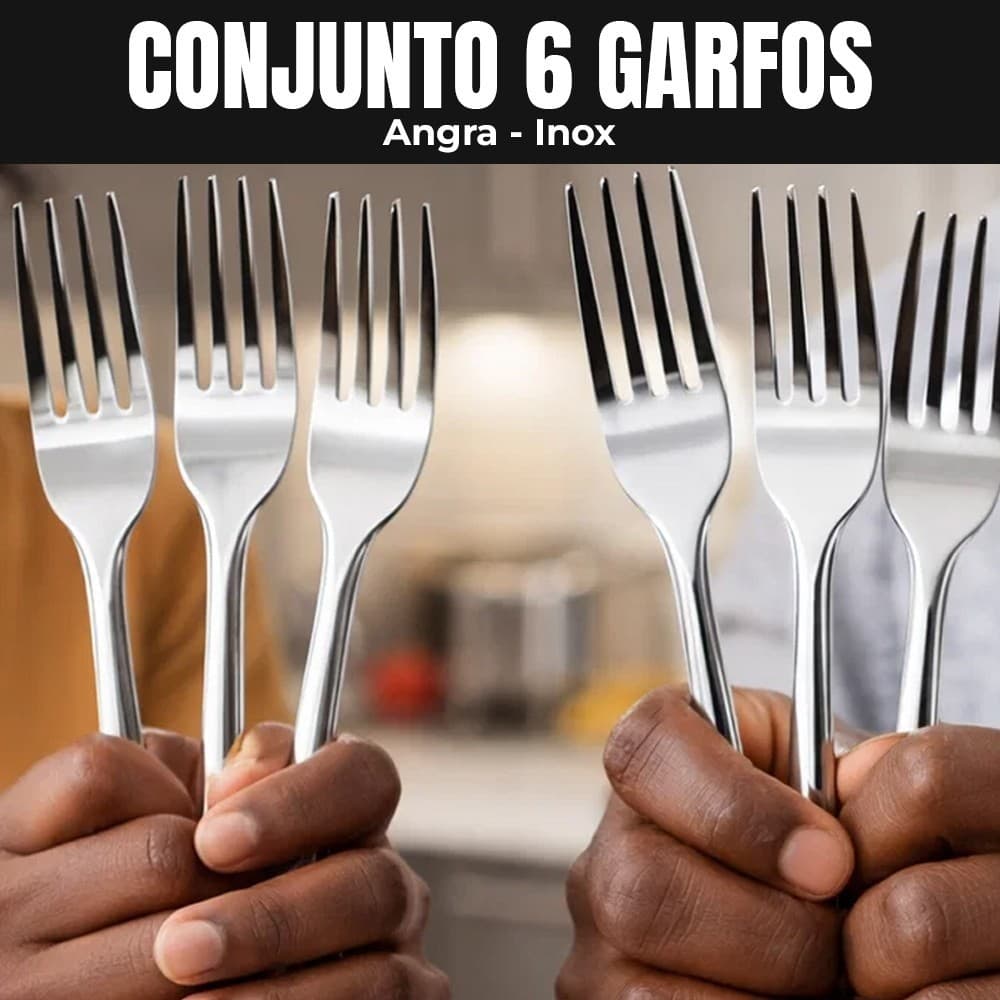 Conjunto 6 Garfos Inox Alto Brilho Duráveis Jantar Refeição Sobremesa