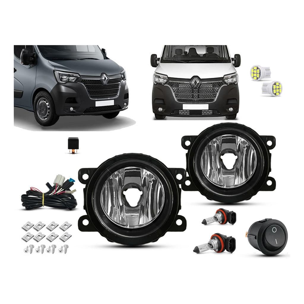 Kit Farol Auxiliar Vidro Renault Master 2023 + Lampadas
