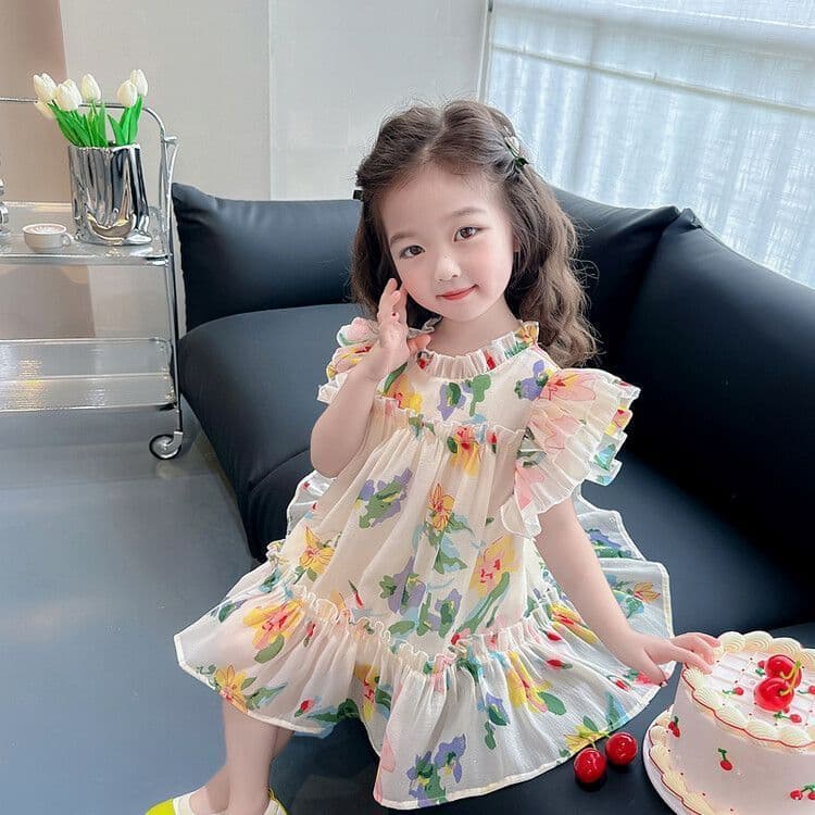 Vestido de Princesa Floral para Meninas Verão 2026 | Novo Estilo Moda Infantil Saia Casual para Bebês e Crianças