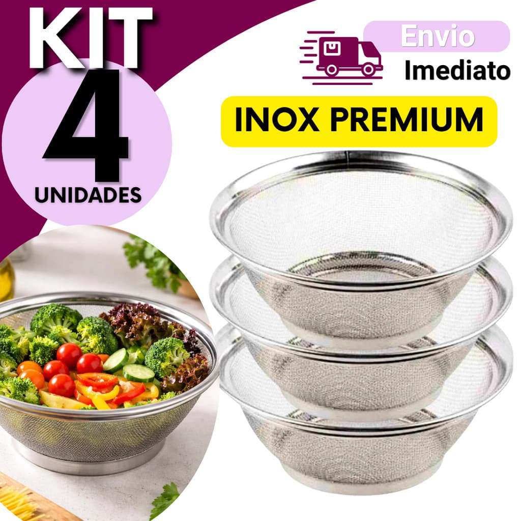 Cesta Cesto Escorredor Inox 22cm Multiuso 2, 3 ou 4 UN ou 1 UN Para Lavar Alimentos Frutas Legumes Arroz Massas