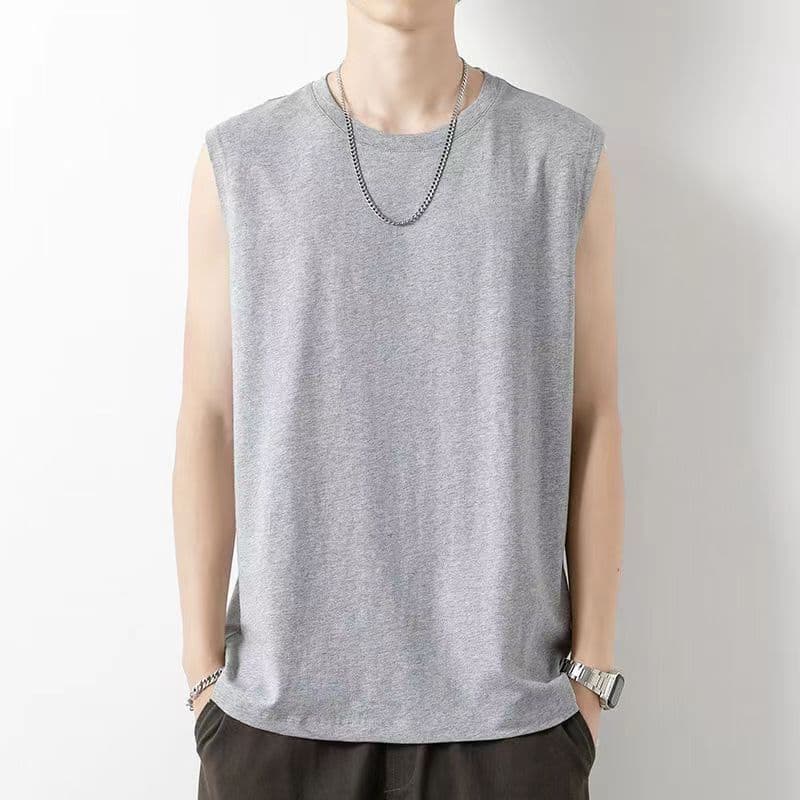 2026 roupa exterior masculina estilo americano pesado ombro largo colete esportes sem mangas camiseta em torno do pescoç