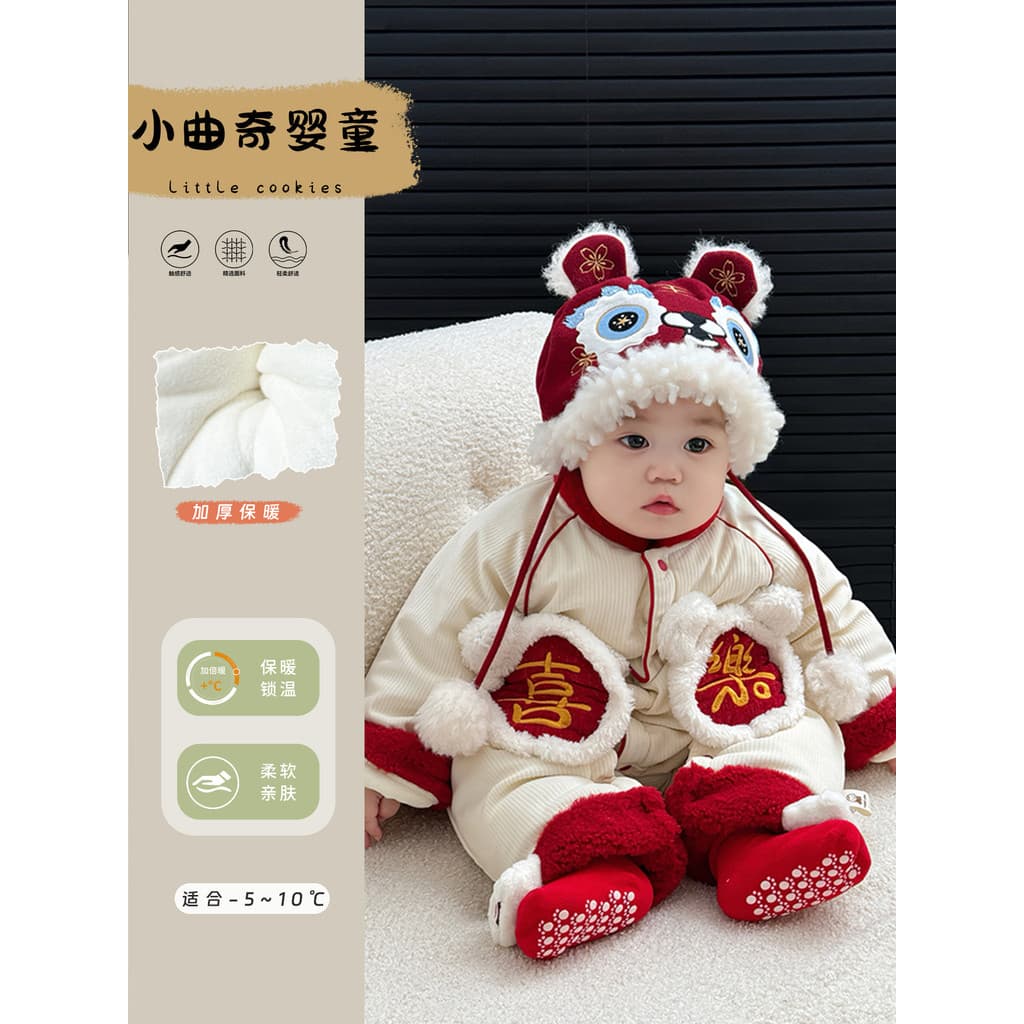 Vestido de bebê menino de um ano, estilo nacional de inverno, macacão quente de lã, roupas de bebê, roupas de inverno, n