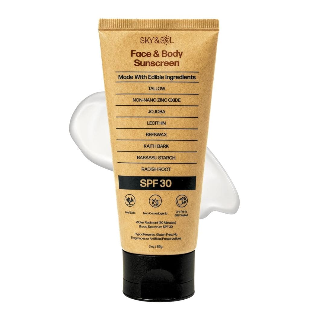SkyandSol Protetor Solar Mineral SPF30 3oz: Sebo e Óxido de Zinco, Seguro para os Recifes, Resistente à Água, Sem Fragrâ