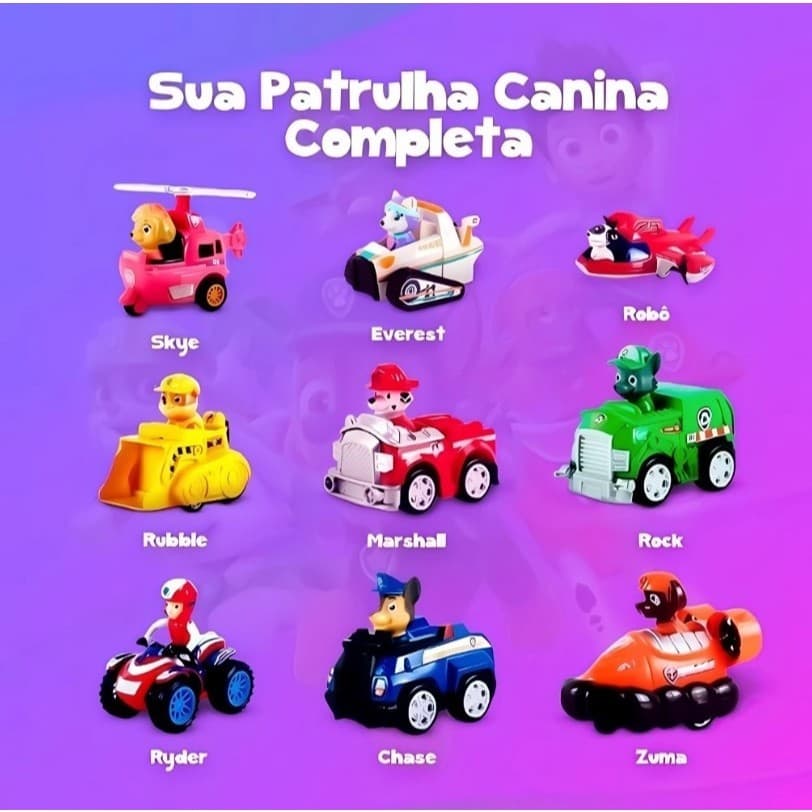 Kit Carrinhos Patrulha Canina Com 9 Carros De Fricção Brinquedo Infantil