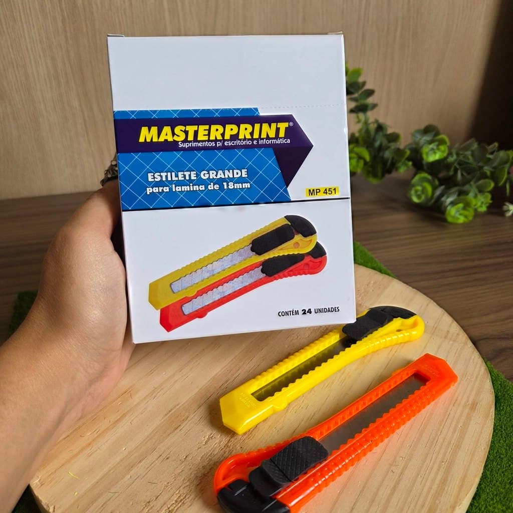 Caixa Estilete Profissional 18mm Masterprint MP451 com 24 Unidades