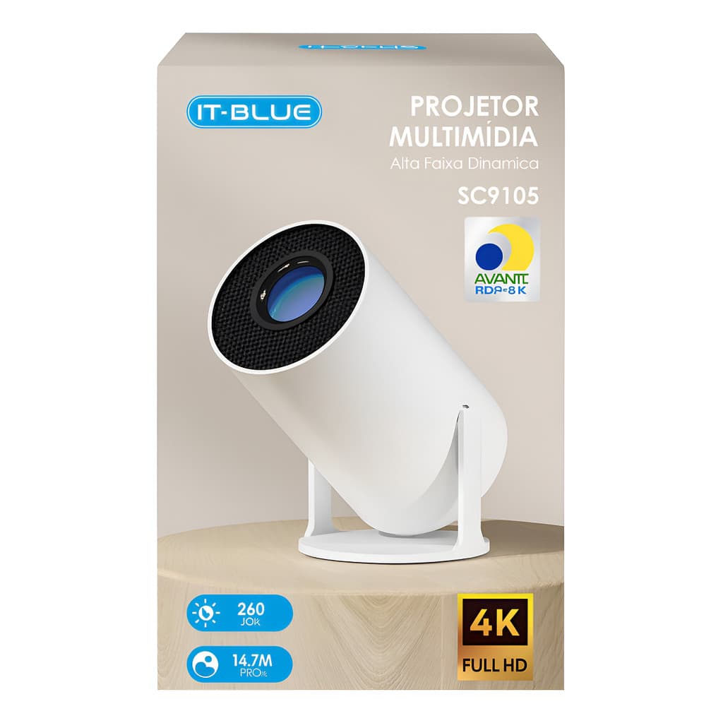 Mini Projetor Portátil 4k Android Full Hd Smart Wifi It-blue Branco 127/220v