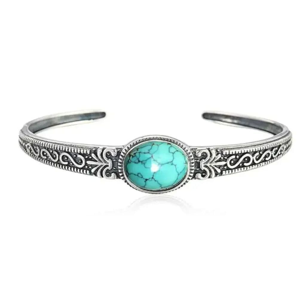 Pulseira Bracelete Pedra Azul Mística Ajustável Prateada Aço look Verão Presente Vibes Hippie